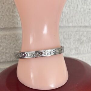 Milor Stainless Steel Hinged Bangle Bracelet Floral Etched